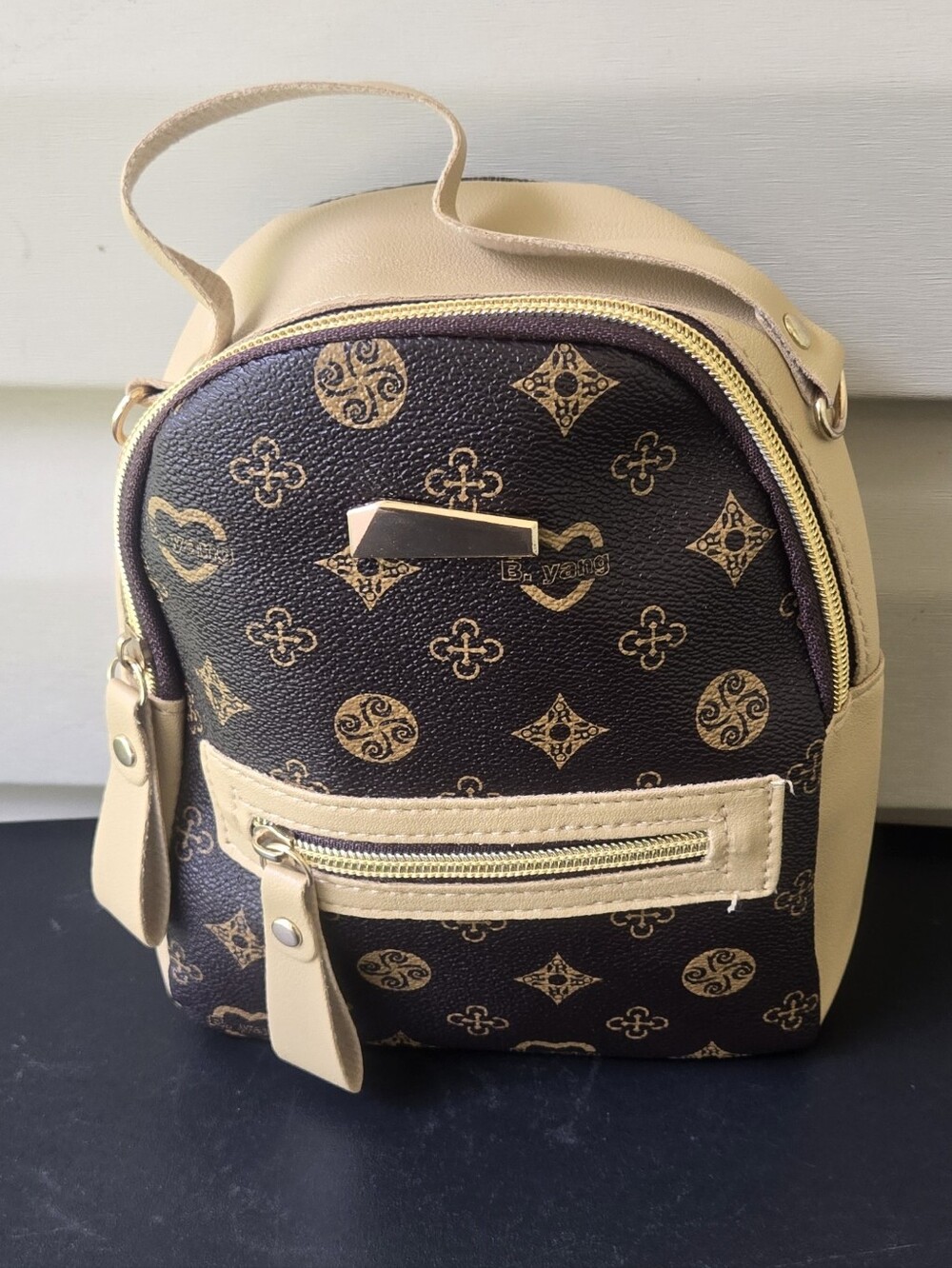 Mini Geometric Graphic Hand Backpack, Women's Zipper Top Handle Purse